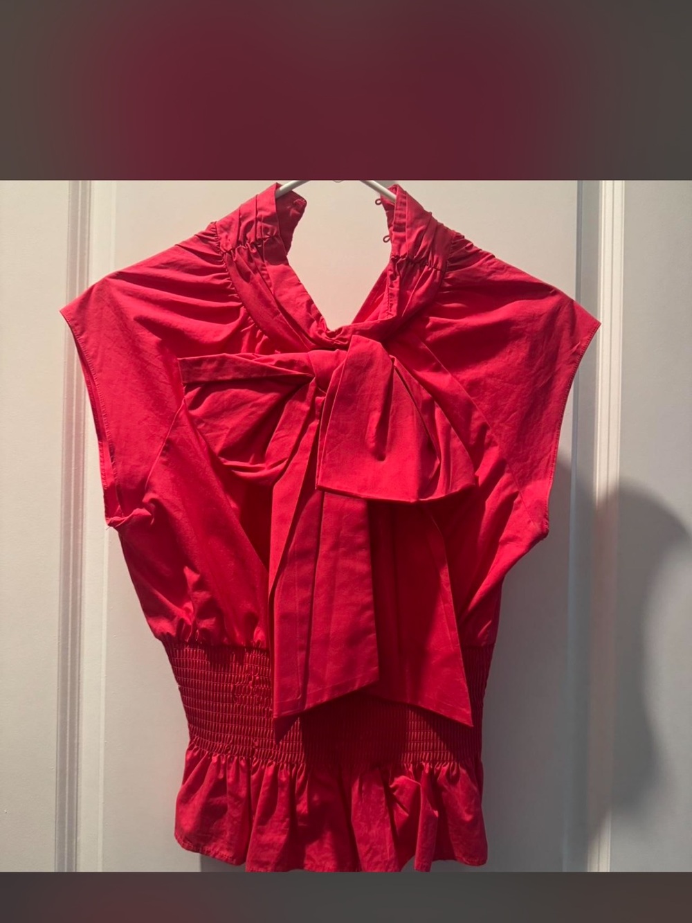 Zara Red Bow Neck Short Sleeve Blouse